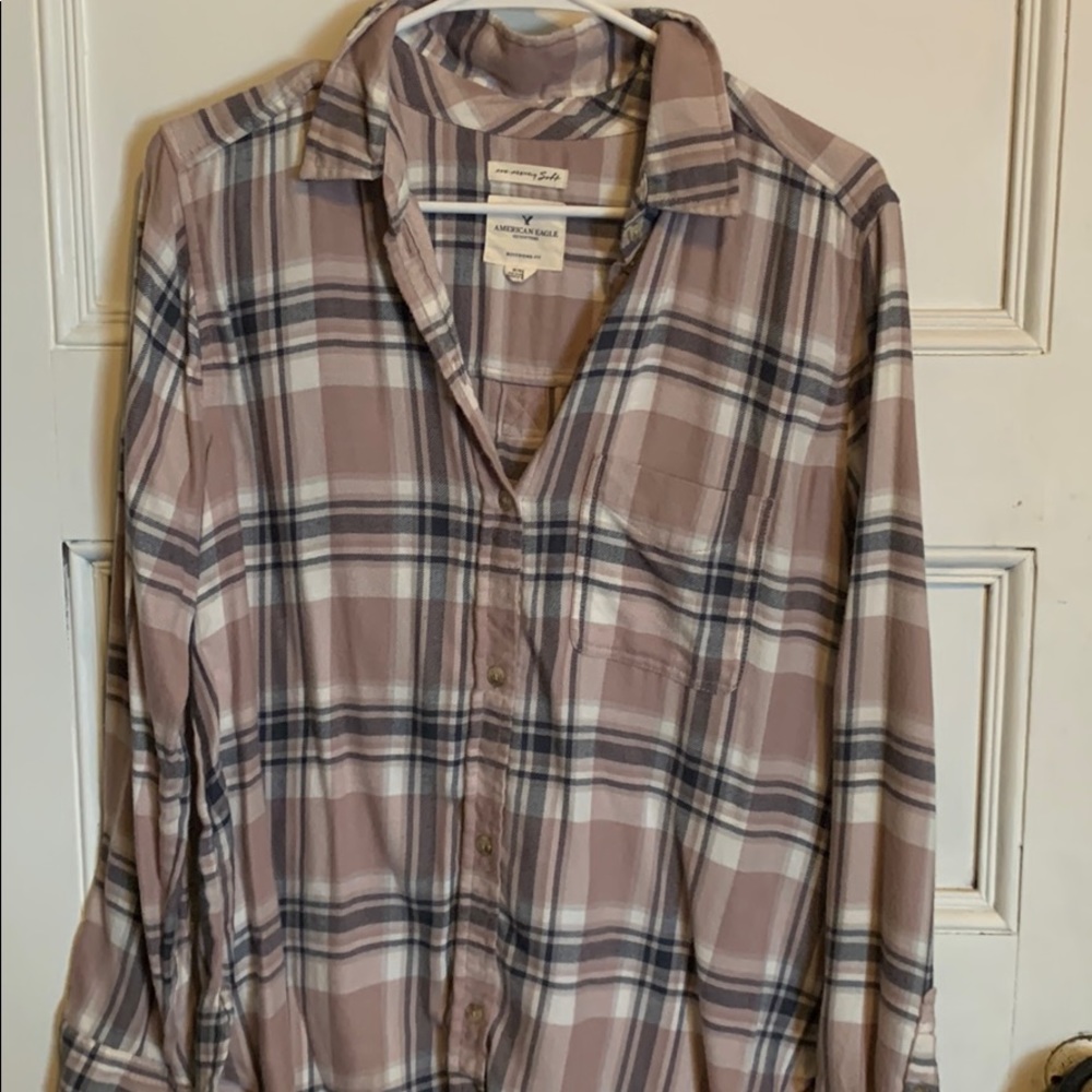 Pink & grey button down flannel